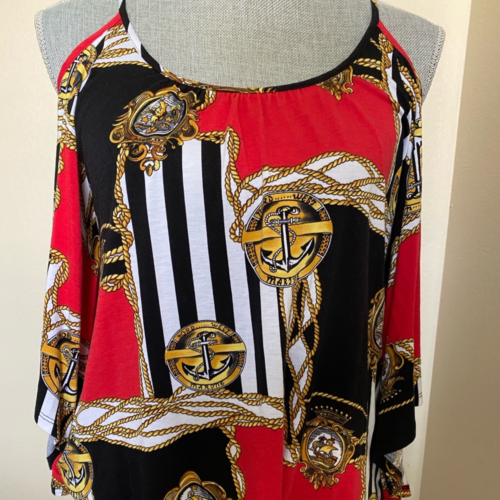 Nautical Cold Shoulder top
